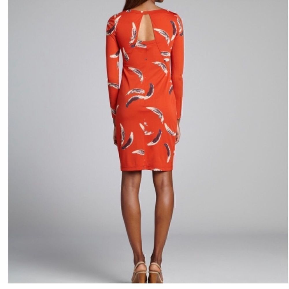 Yoana Baraschi Dreamweaver Orange Long Sleeve Feathers Dress - Picture 4 of 9
